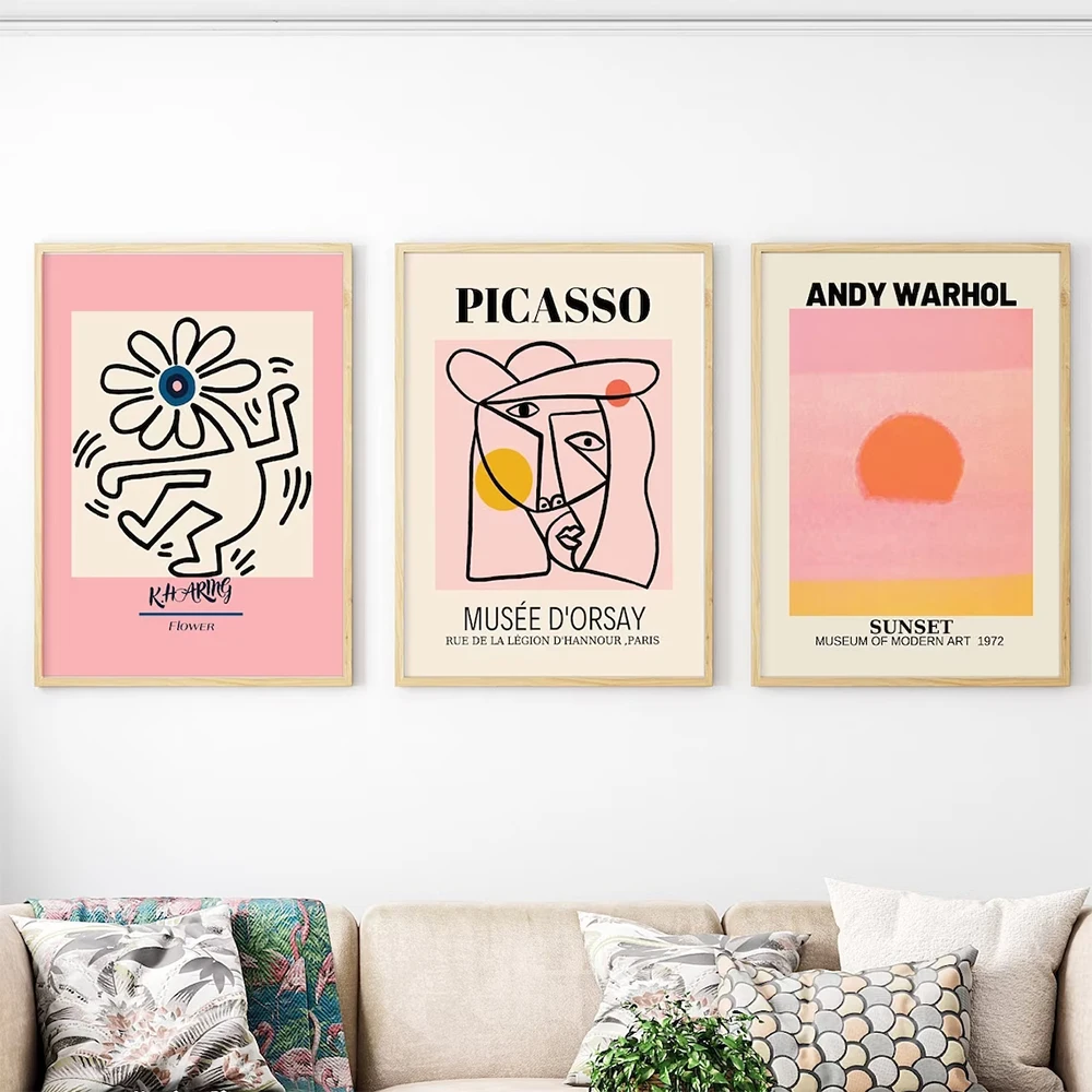 Carteles de pintura en lienzo de arte de pared naranja para sala de estar, decoración del hogar, Galería moderna, Picasso, Andy Warhol