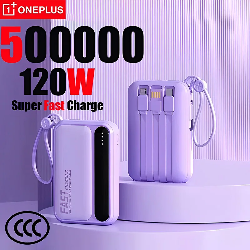 Oneplus Built in 4 Cables Power Bank 4 In1 50000mAh Large Capacity Intelligent Digital Display Light Portable Battery for Iphone