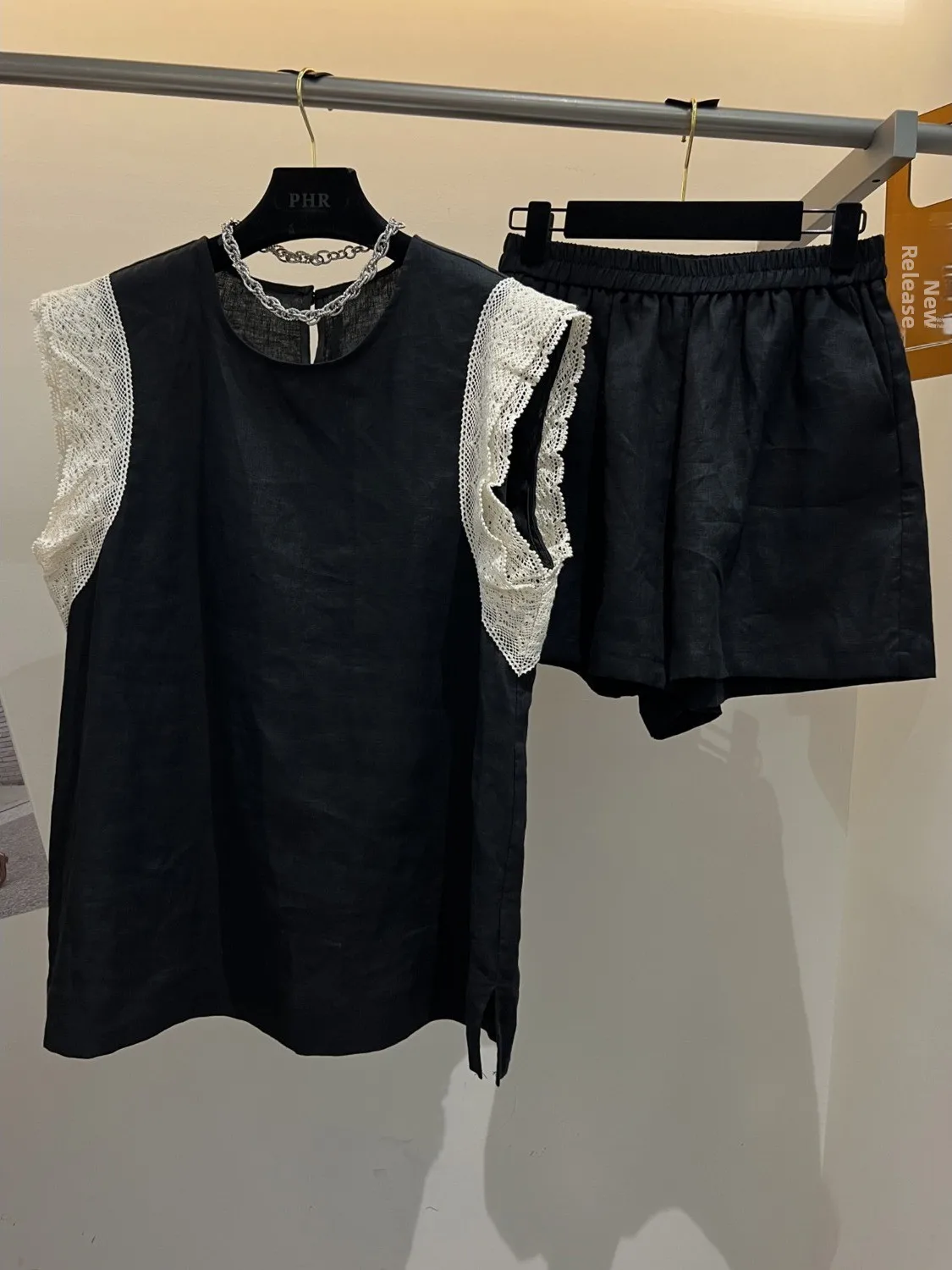 

Высококачественный женский летний льняной жилет с круглой отделкой Ne и кружевной отделкой, повседневный комплект, удобный дышащий хлопковый костюм из двух предметов