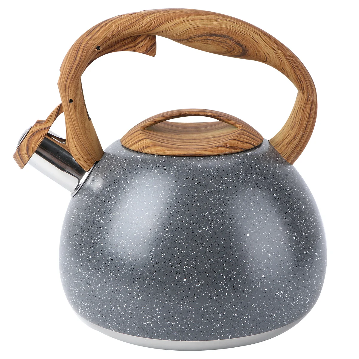 

1pc 2.8L Stainless Steel Wooden Handle Flat Bottom Whistling Kettle Handmade Heat Resistant Tea Pot For Office Family
