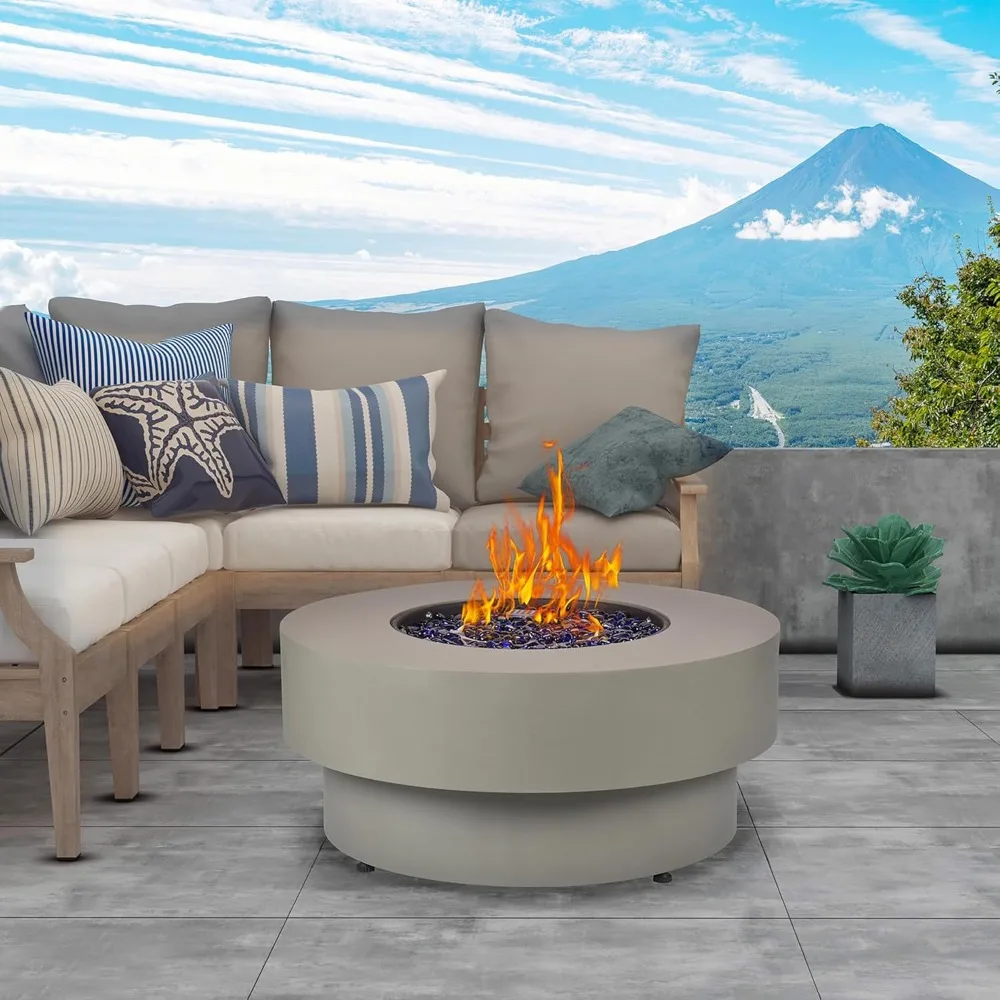 

32.5-inch Outdoor Gas Fire Pit Table with Natural Gas Conversion Kit, 50,000BTU Propane Gas Fire Pits for Outside Patio w/Round