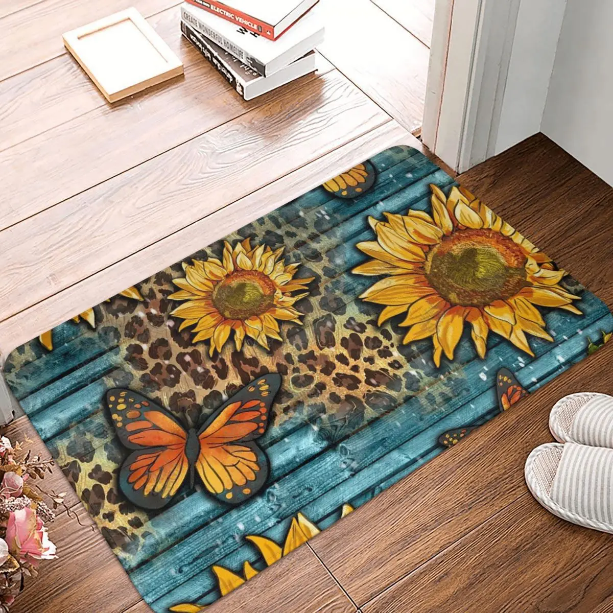 Sunflower And Leopard Print Doormat Kitchen Entrance Home Floor Mat Anti-slip Carpet Rug for Balcony Footpad Mats