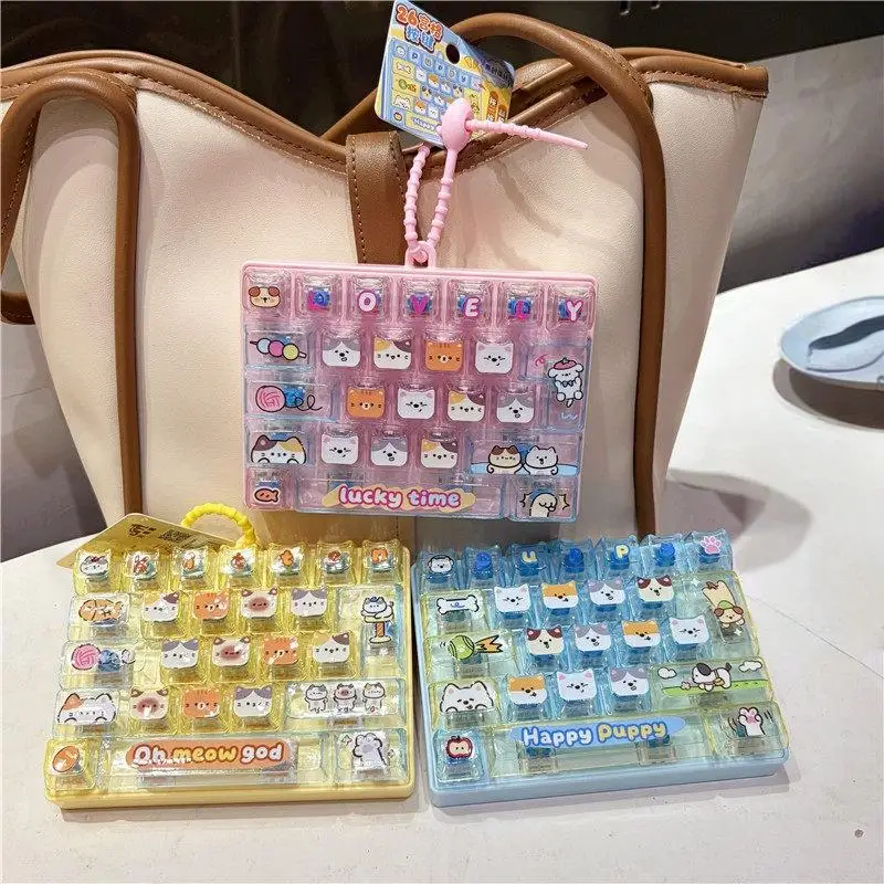 Mini Fidget Keyboard Keychain 26 Keys Cute Cat Dog Design Stress Relief Sensory Toy for Home Office Use