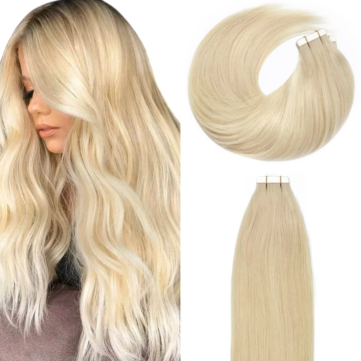 

Blonde Straight Tape In Hair Extensions 100% Human Hair Adhesive Glue Skin Weft #613 Tape In Human Hair Extensions 50g/20pcs