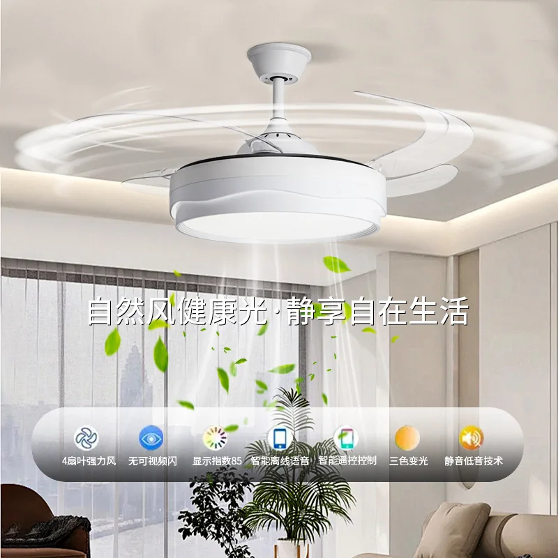 48 Inch Ceiling Fan Light with Full Copper Motor for Dining Room and Living Room Quiet Inverter Fan Lamp Combo