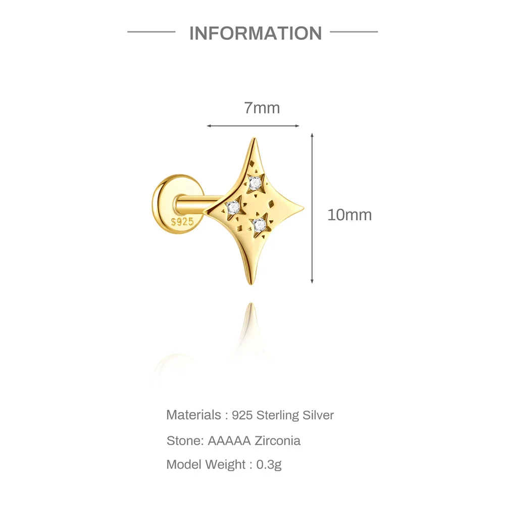 Aide 925 Sterling Silver Mini Zircon Cartilage Piercing Stud Earring For Women Girl Helix Tragus Combination Wearing Body Jewel