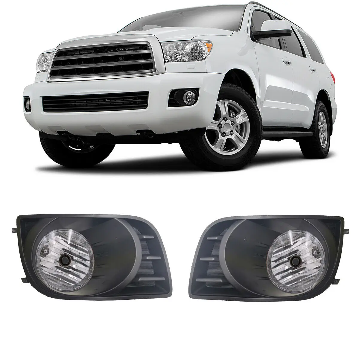 

Right & Left Front Bumper Driving Fog Lights Lamps W/ Grille Bezel For 2008-2017 Toyota Sequoia