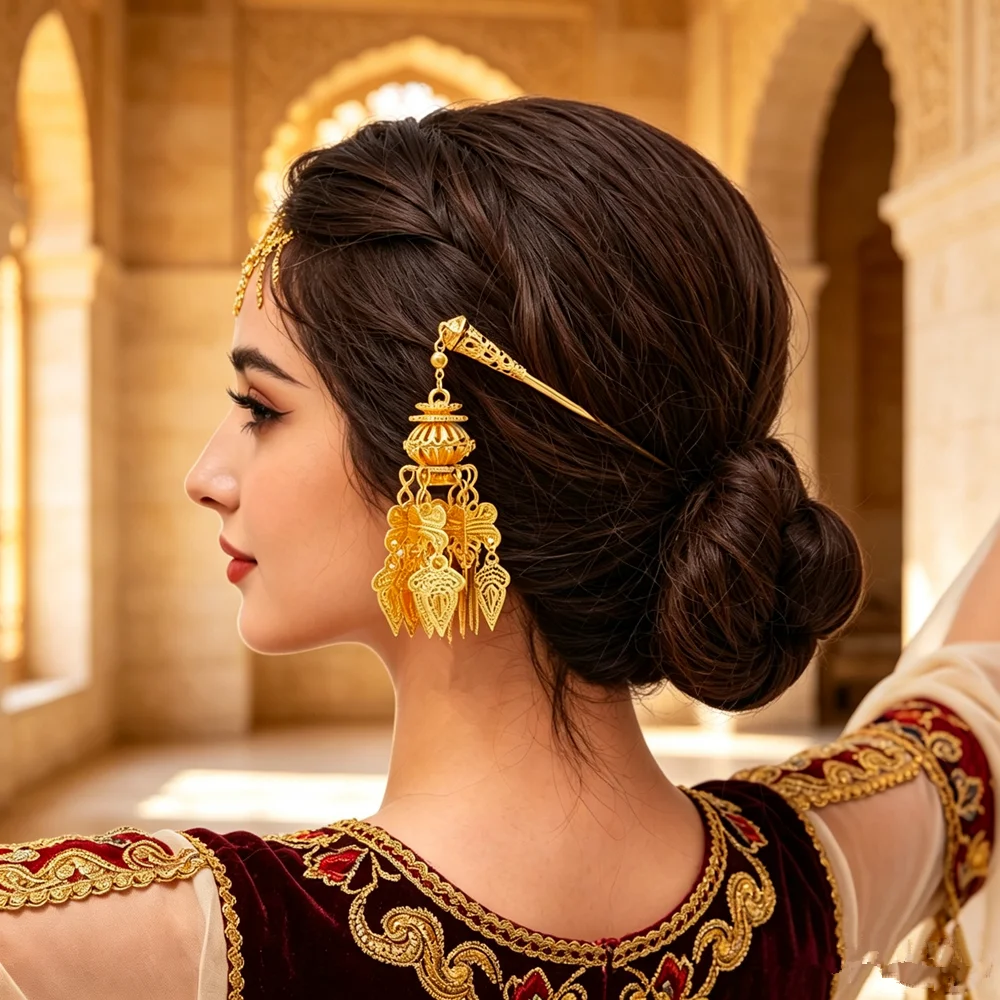 Ancient Hanfu Headwear Thai Headdress Ancient Style Headwear Leaf Dai Style Hair Clip Gold Umbrella Metal Hair Sticks Women