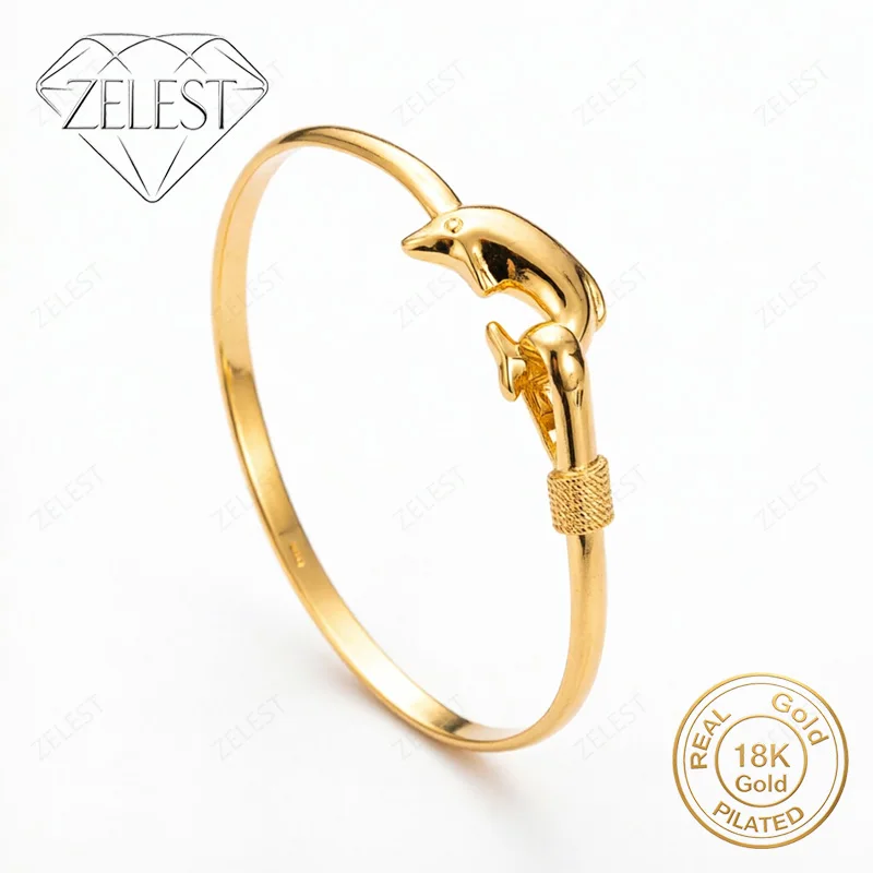 Cute Dolphin Bracelet in 925 Silver with 18K Gold Plating – Stylish Jewelry for Women, Weddings, and Parties
