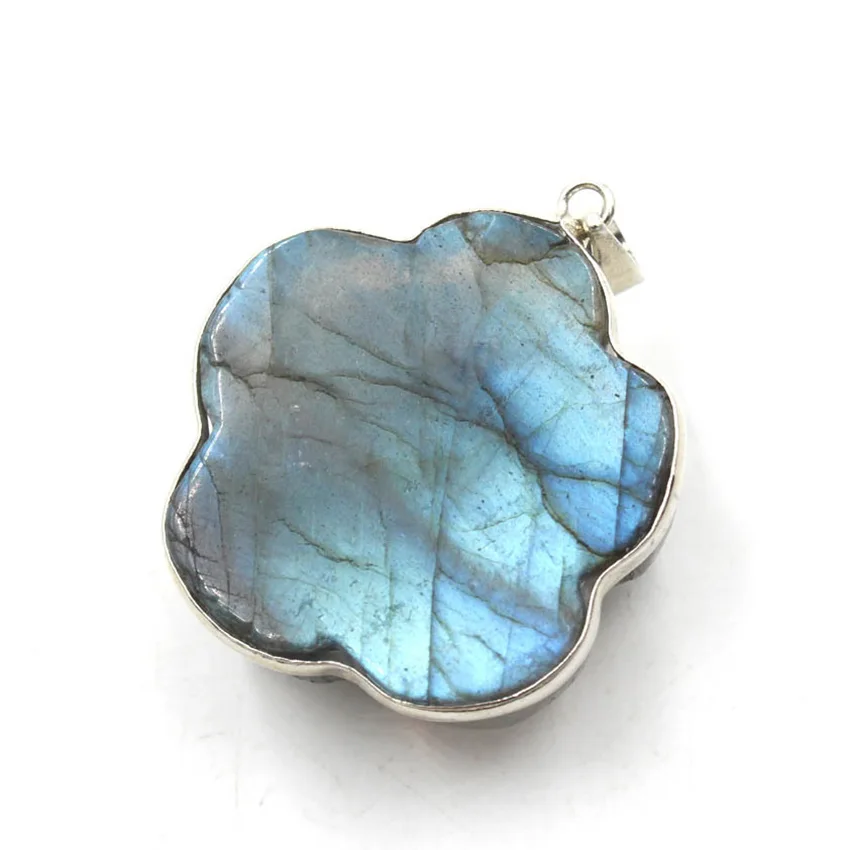 Hand Carved Labradorite Rose Flower Stone Pendant For Women Necklace DIY Natural Labradorite Gemstone Pendant Jewelry No Chain