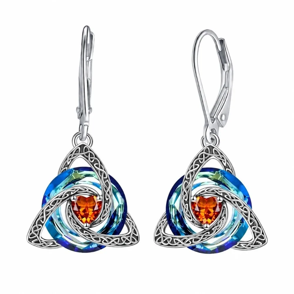 1 Pair Stainless Steel Celtic Knot Earrings 12 Birthstone Option Crystal Accent Dangle Earrings Polished Skin Friendly