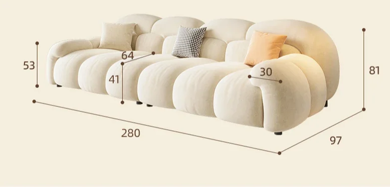 Cream wind cloud sofa living room small apartment straight row simple Internet celebrity Foshan furniture 2024 new fabric sofa