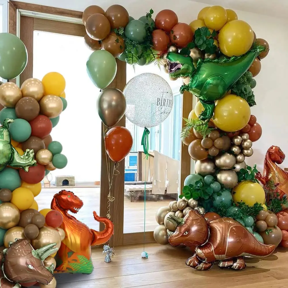 Safari Jungle Theme Green Blue Balloon Garland Dinosaur Foil Balloon Forest Boys Birthday Baby Shower Wild one Party Decoration