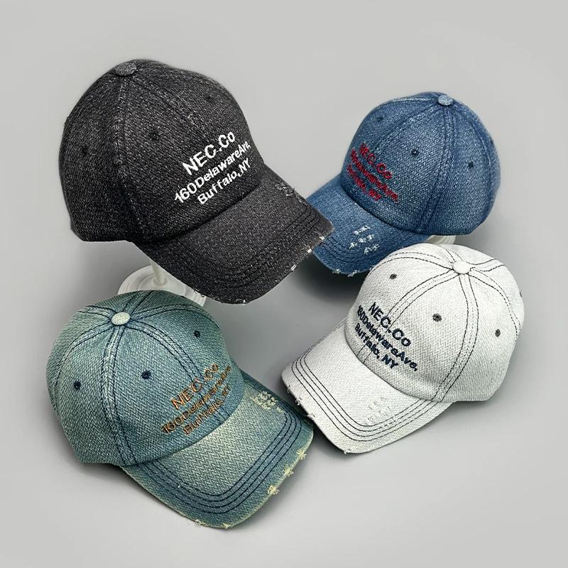 

New Unisex Broken Style Denim Street Letter Embroidery Versatile Fashion Retro Baseball Hats Breathable Personal Peaked Caps