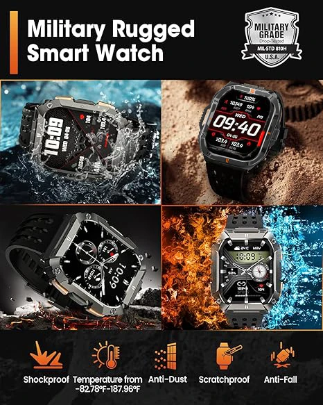 2026 New Military Grade Smart Watch for Men 2.01" AMOLED Screen 5ATM Waterproof Sports Fitness Tracker Bluetooth Call Function