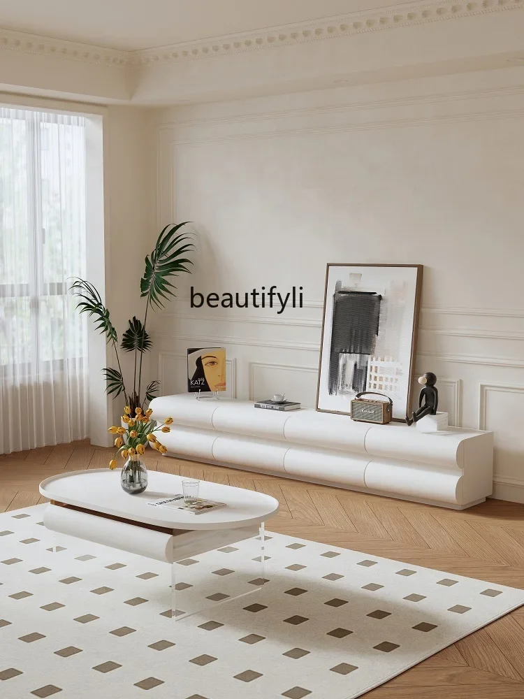 

K185 Cream Style Minimalist Coffee Table TV Cabinet Combination Minimalist Modern Light Luxury Living Room Home Floor