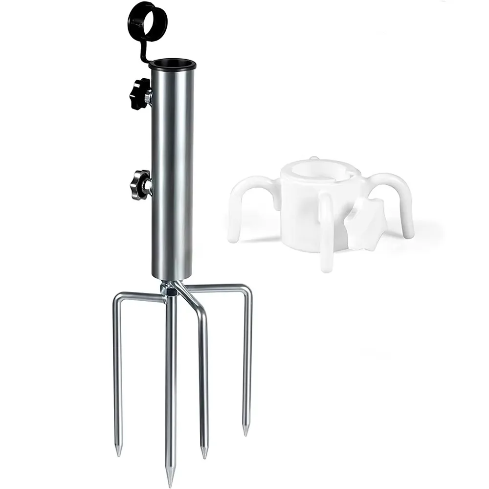 

4 Nails Camping Umbrella Base with Hanging Hook Detachable Beach Parasol Rod Stand Portable with Cover Cap