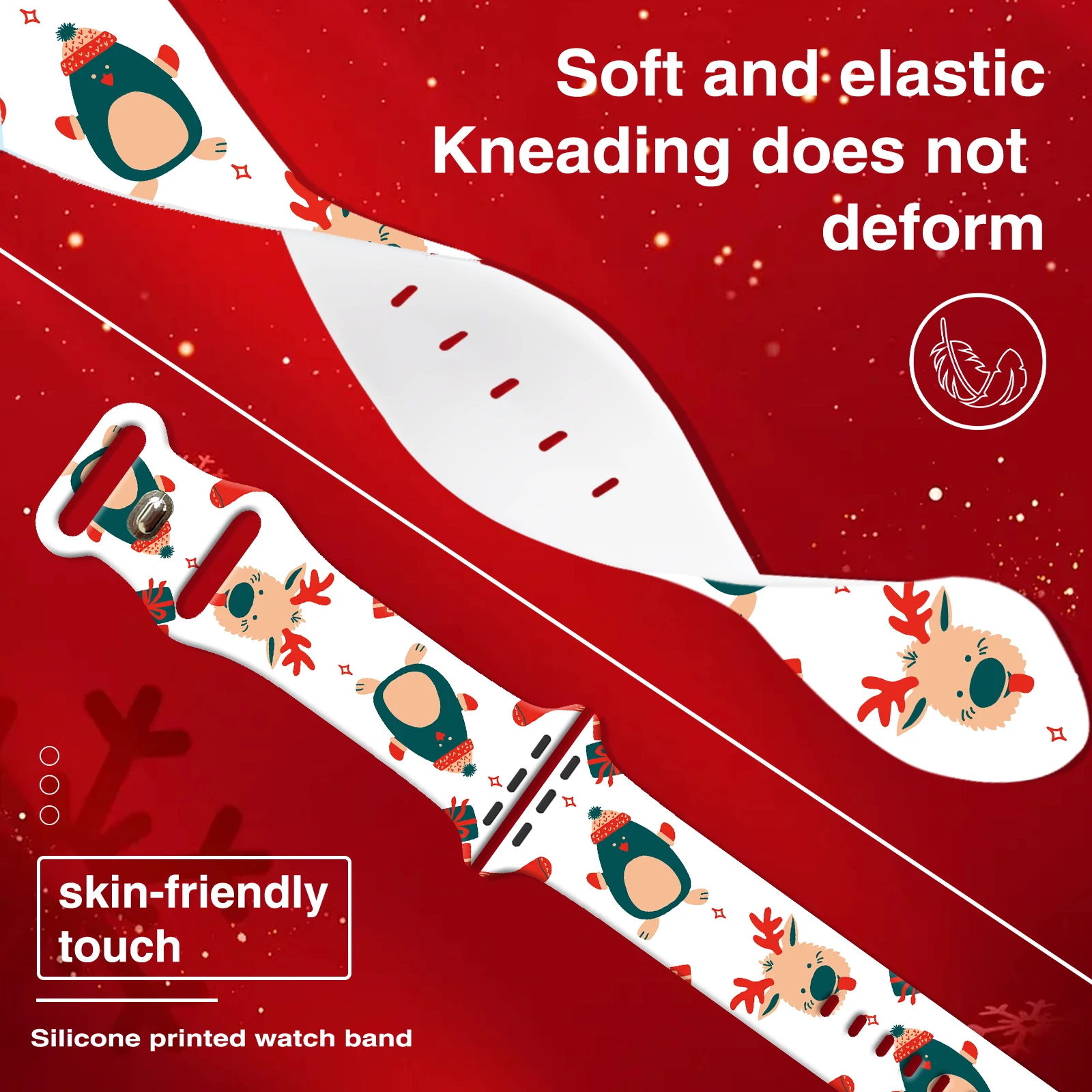 حزام مطبوع بنمط ممتاز لعيد الميلاد لساعة Apple Watch Series 11-9، سوار سيليكون ناعم مقاوم للماء 46 مم 45 مم 44 مم 42 مم #3