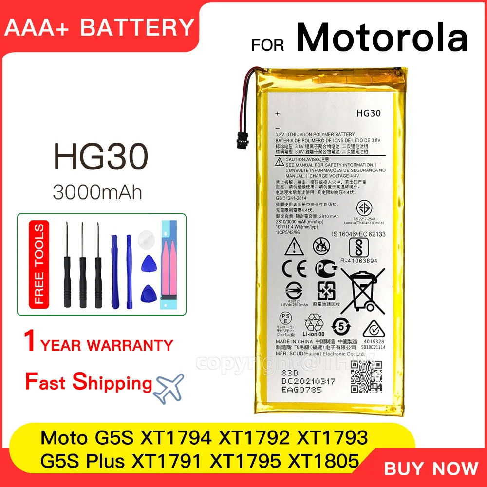 

Genuine HG30 Battery For Motorola Moto XT1794 XT1792 G6 XT1925 G5S Plus XT1791 XT1795 XT1805 XT1803 G6 XT1806 Batteria