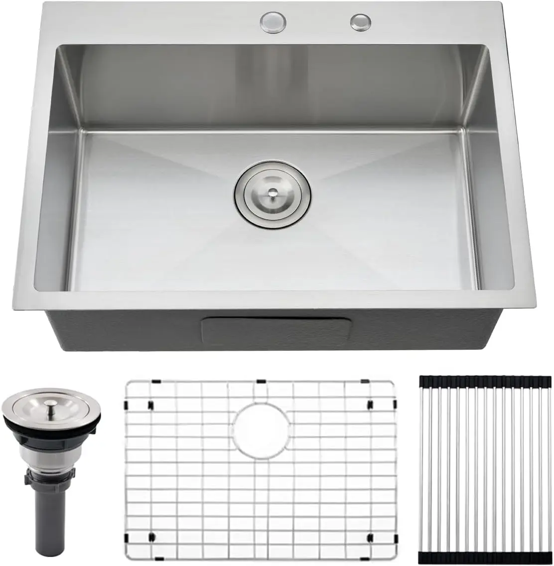 

26-inch Stainless Steel Drop-in Kitchen Sink, Single Bowl, Top Mount, Includes Dish Grid