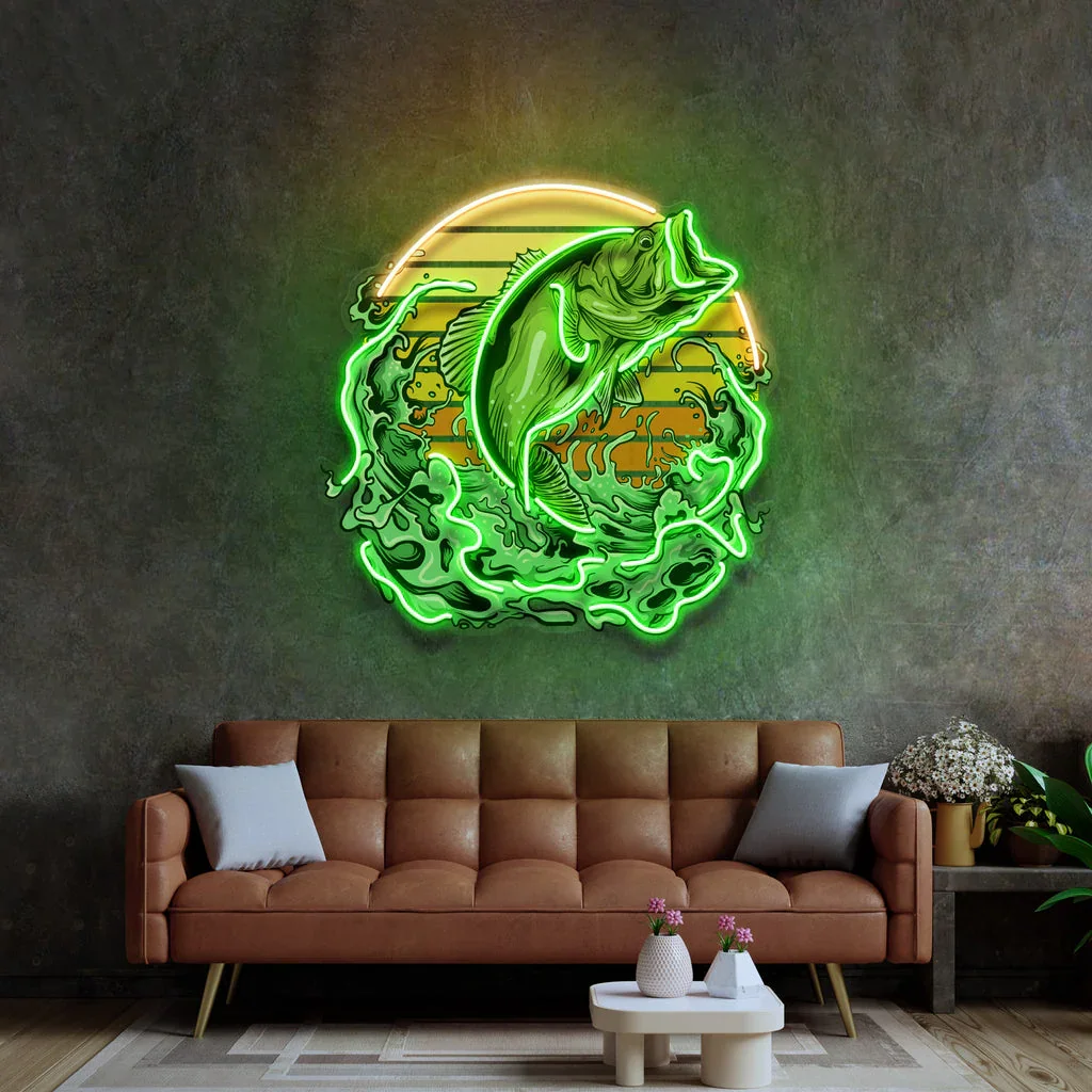 

Зеленый Неоновая Вывеска Рыбалка Логотип Неоновая Вывеска Рыбалка Поп-Арт Неоновая Рыболовная Магазин Художественный Декор Декор Человека Комната