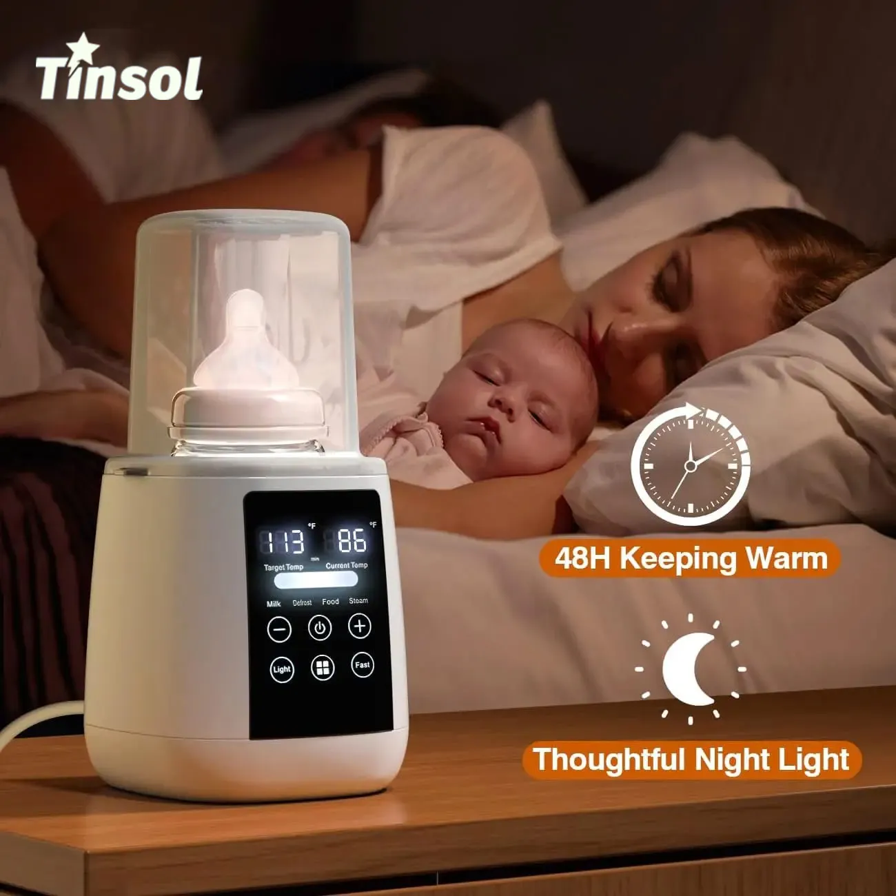 TINSOL Milk Warmer and Steriliser 6 in 1 Multifunction Breast Warmer Precise Temperature Control Baby Bottle Warmer