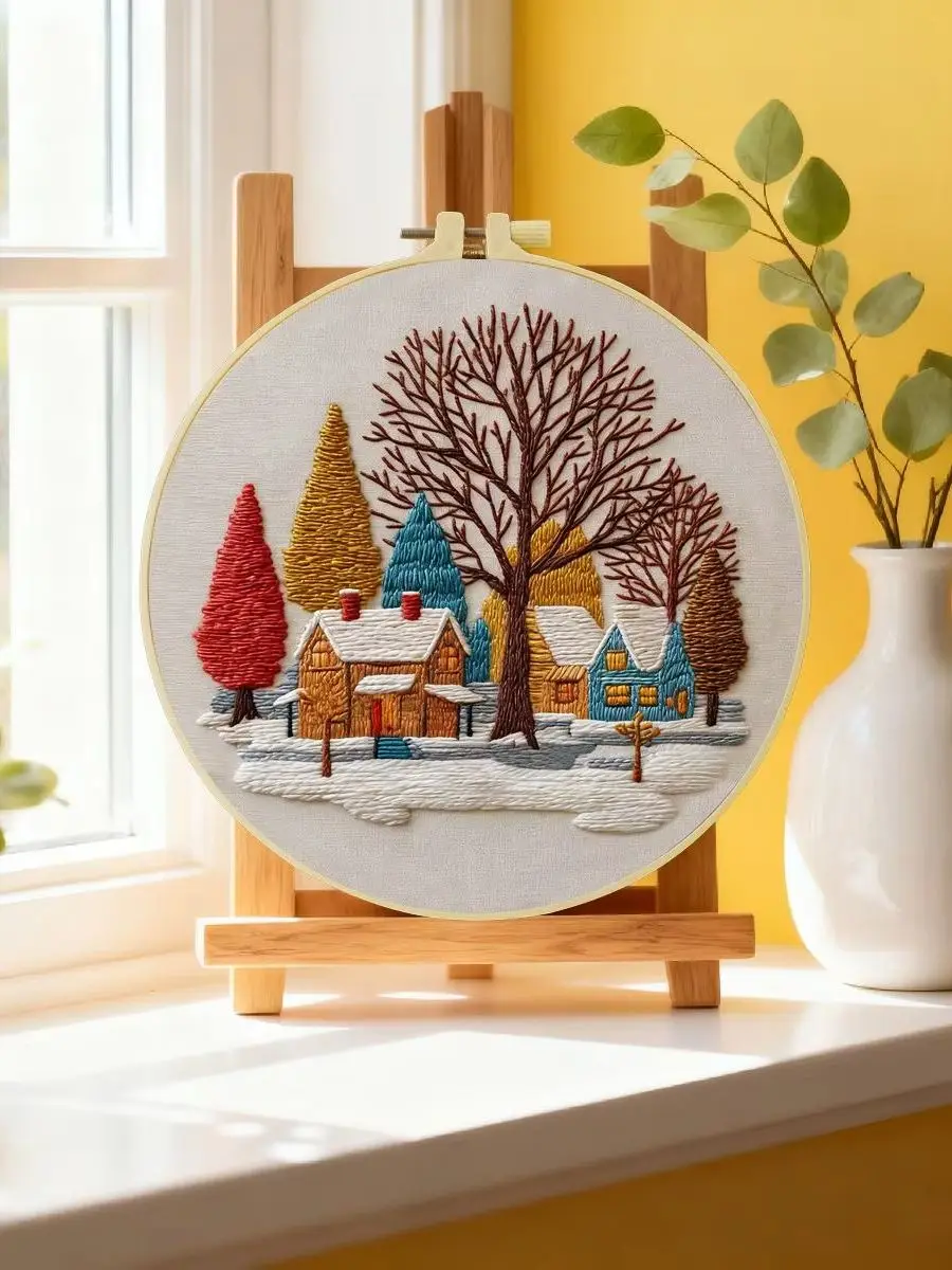 1 Stück 20X20CM/15X15CM 7,87/6,3 Zoll Herbst-Stickerei-Starter-Kit DIY-Kit DIY-Stickerei-Set Handarbeiten Malerei Nähen Kunst – Detail 6