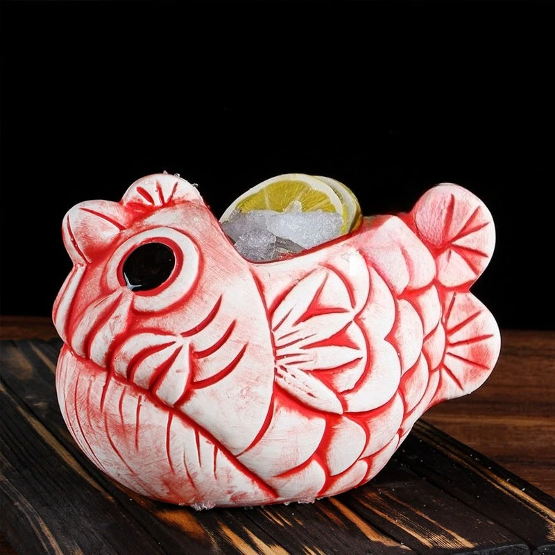 Home Decoration Accessories Cute Lantern Fish Shaped Ornament Figurines Personalized Ceramic Cup Living Room Decoration Tiki Mug