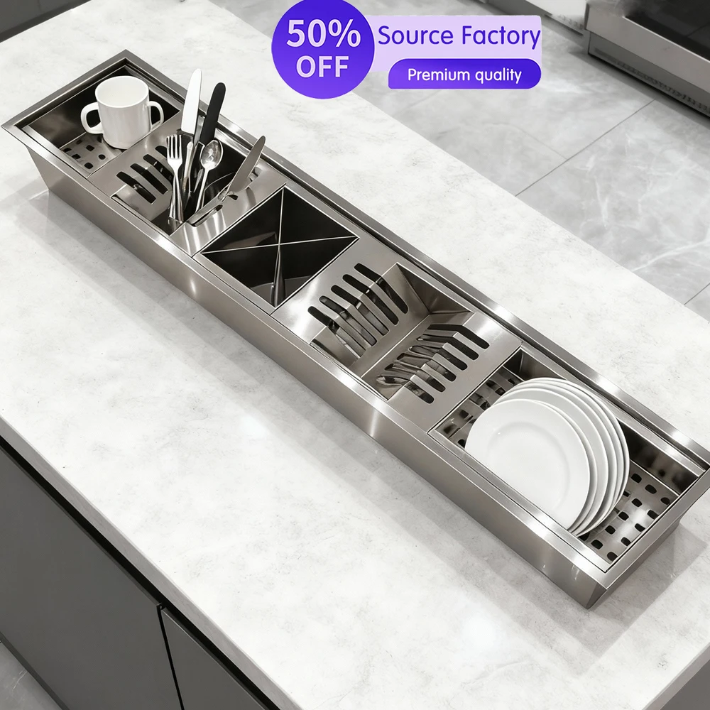 Kitchen Counter Drying Rack Stainless Steel Cutlery Rack with Drain Plate Large Cutlery Drain with Sink Cutlery Rack