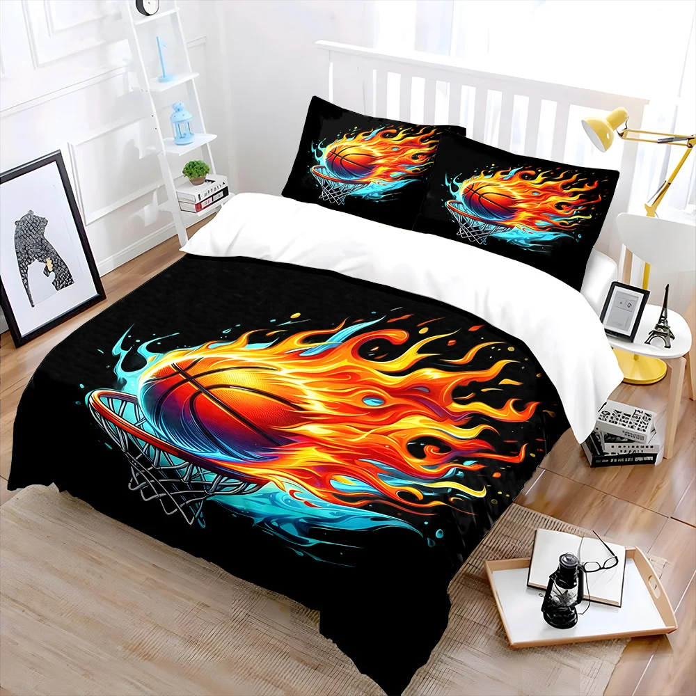 Fiery Basketball in Action Print Soft Comfortable Duvet Cover Bedding Set Included 1*Duvet Cover  2*Pillowcases Luxury gifts