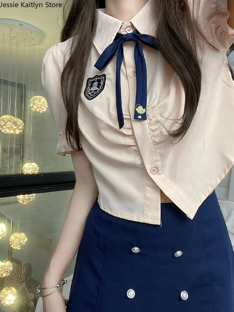 Japanese Kawaii School Girl Uniform Women Cute Cosplay Anime School JK Uniform Korean Sweet Chic Shirt and Mini Skirt Set New In