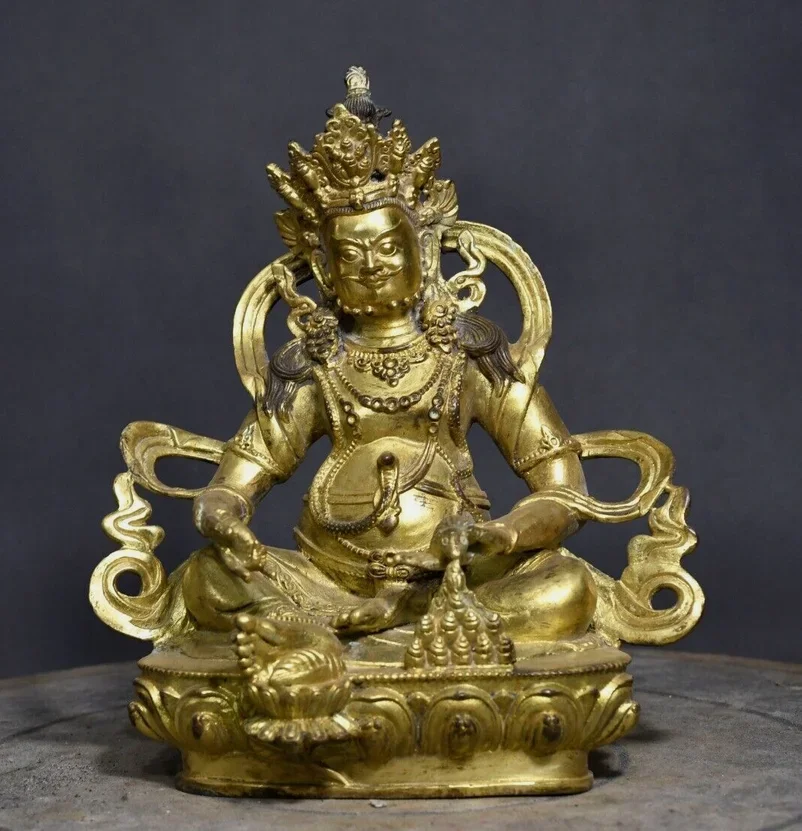 

8" Tibet Tibetan Buddhism temple Bronze gilt Yellow Jambhala Buddha statue