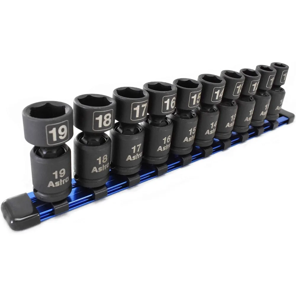 10-Piece 3/8 Inch Drive Nano Pinless Universal Impact Socket Set, Metric, Black