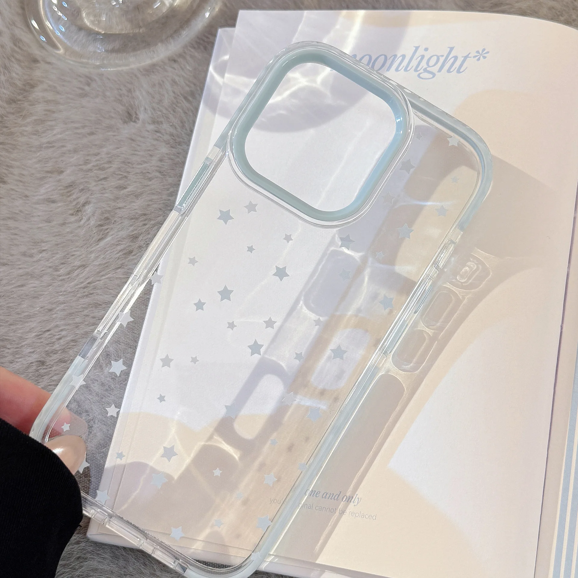 حافظة لهاتف آيفون 17 16 15 14 13 12 Pro Max بشاشة كاملة جديدة وبسيطة ونجوم زرقاء شفافة مضادة للصدمات #5