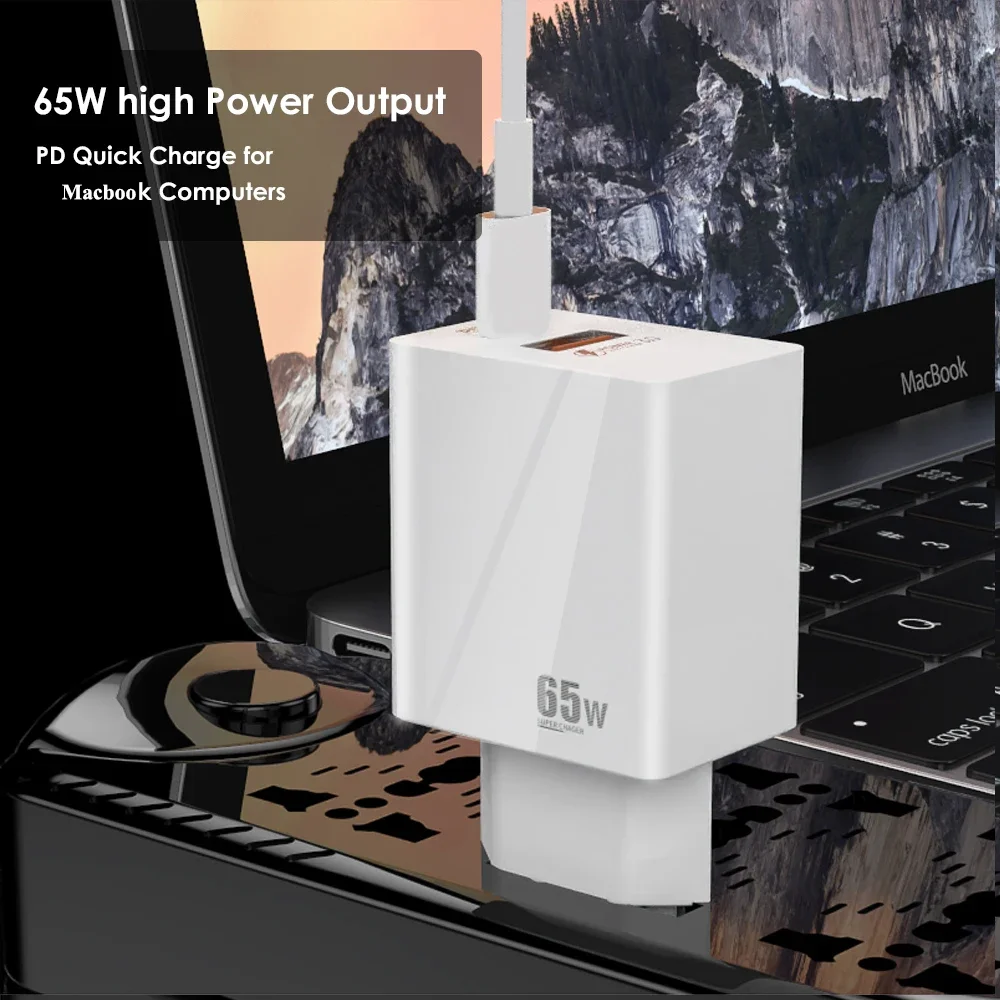 UYUXIO 65W Phone Charger Wall Adapter 2 in 1 Gan Super Fast Charging  for Macbook iPad  iPhone 16 15 Pro Max Samsung All Phone