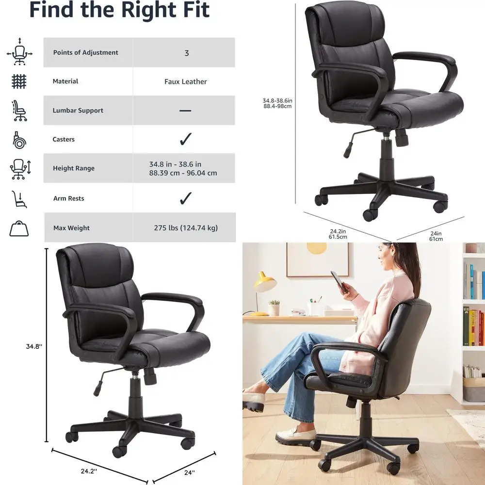 

Компьютерное кресло для офиса с мягкими подлокотниками, регулируемое, с поворотом на 360 градусов, на колесиках, выдерживает нагрузку до 125 кг, 24.2 дюйма в глубину x 24 дюйма в ширину x 34 дюйма в высоту.