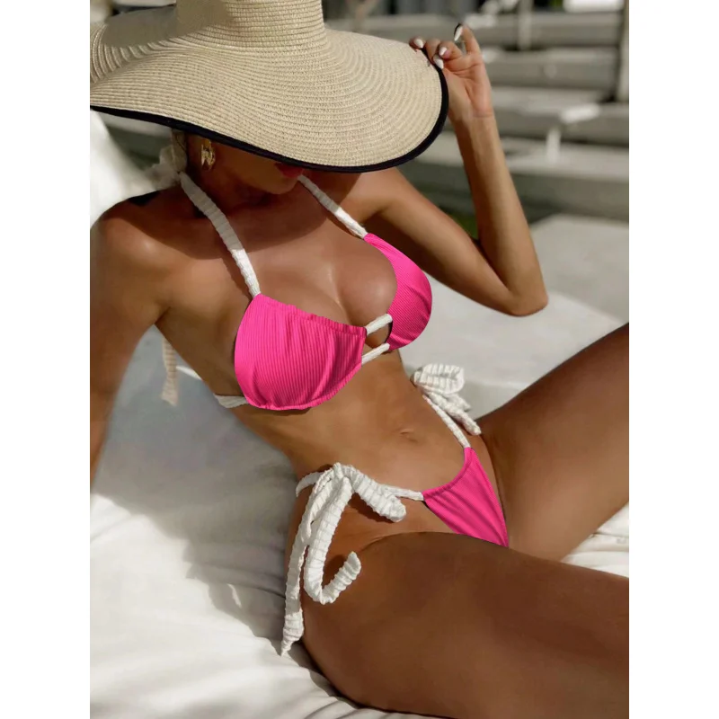 New Small Ribbed Sexy Bikini Two-Piece SwimsuitLG356