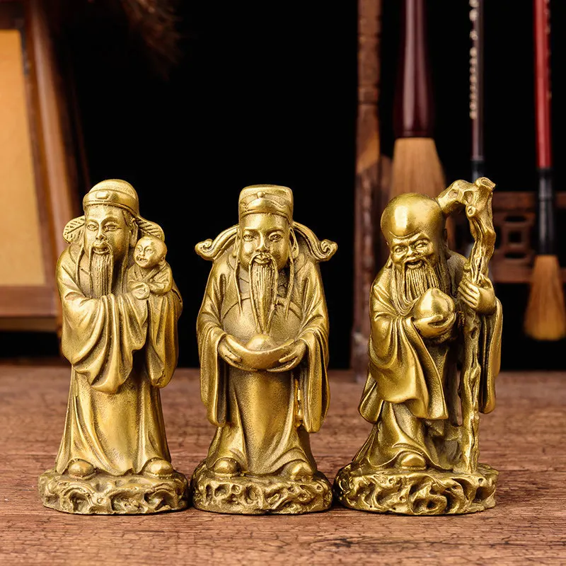 

Direct Sale Pure Copper Fu Lu Shou Three Stars Immortal Fortune Star, Wealth Star, Longevity Star Home Office Living Room Fortun