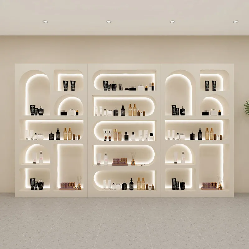 Nordic Cream Style Beauty Salon Display Cabinet Modern High-end Skin Care Products Display Cabinet Commercial Furniture FYMC