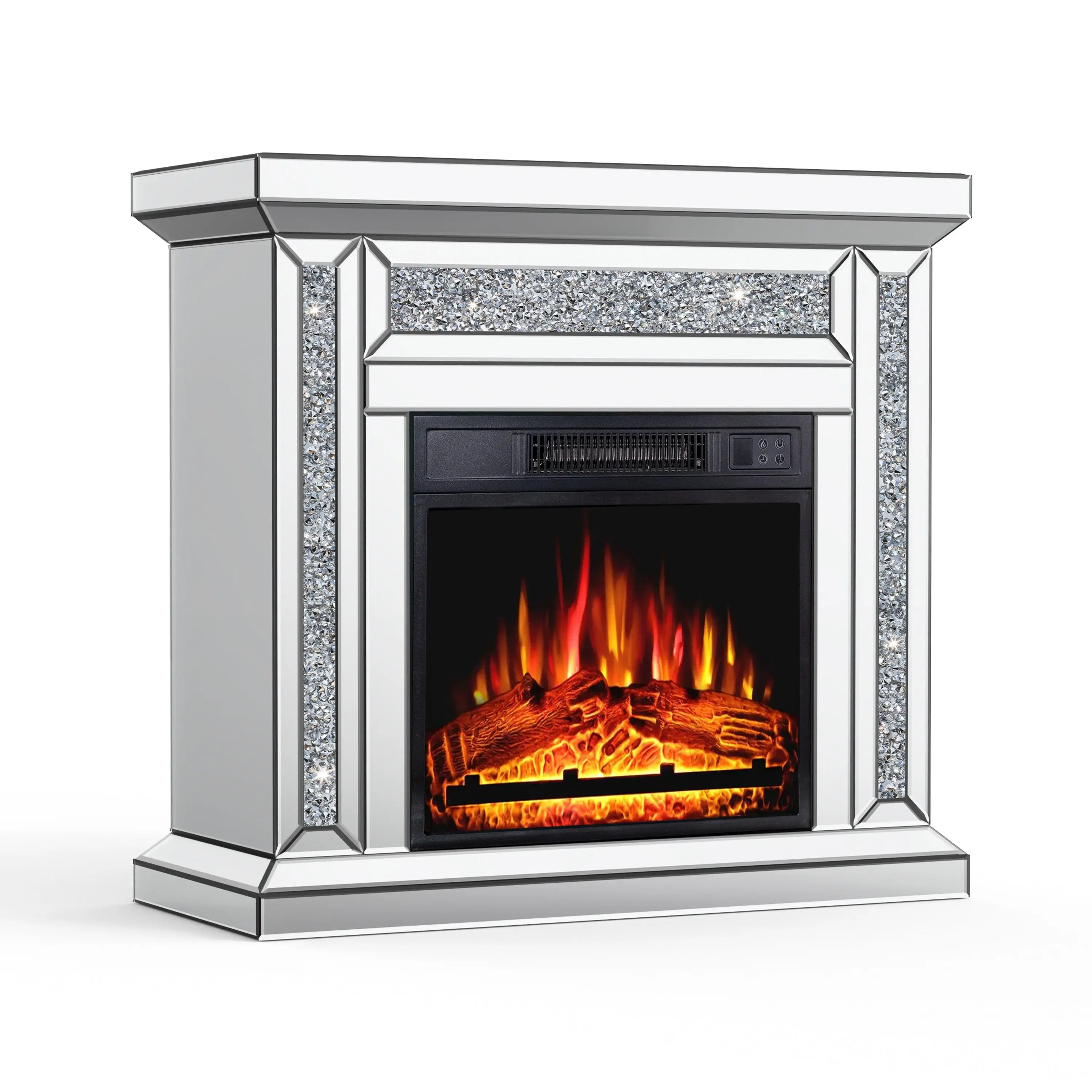 SHYFOY 31.5'' Electric Fireplace with Crushed Diamond Silver Mirror Frame