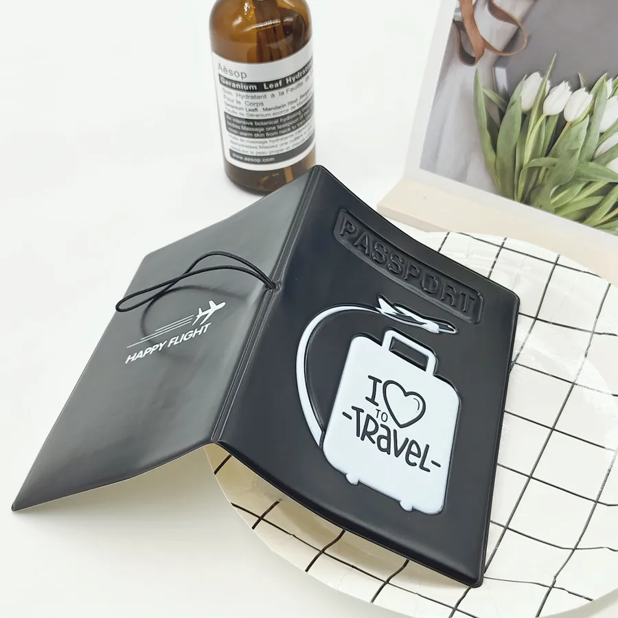 1 Piece I Love To Travel Black PVC Passport Cover/Case Travel Accessories for Men or Women