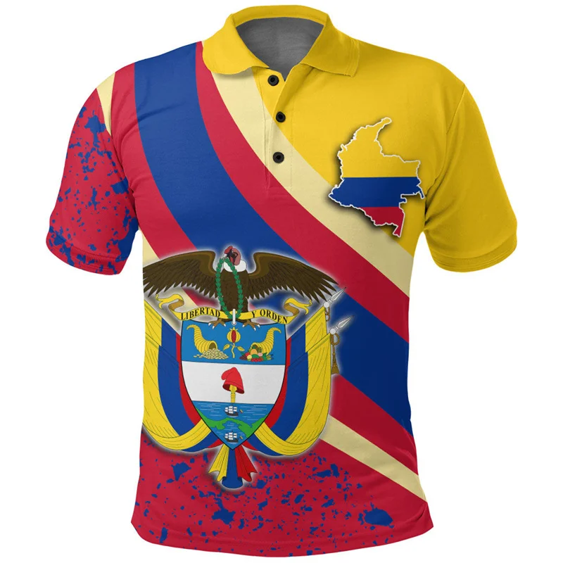 3D Printed Colombia Flag Map Polo Shirts For Men Colombian Pattern Short Sleeves Fashion Casual Sport Streetwear Tops Loose Tees