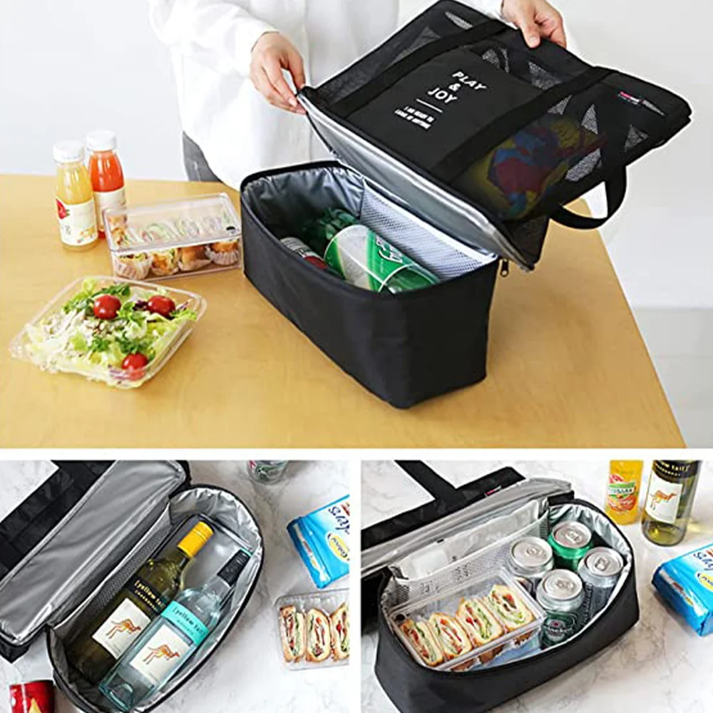 Large Capacity Mesh Beach Bag Travel Picnic Bag Women's Shopping Shoulder Pouch Handbag Yoga Gym Tote Bag  Swimming Pouch