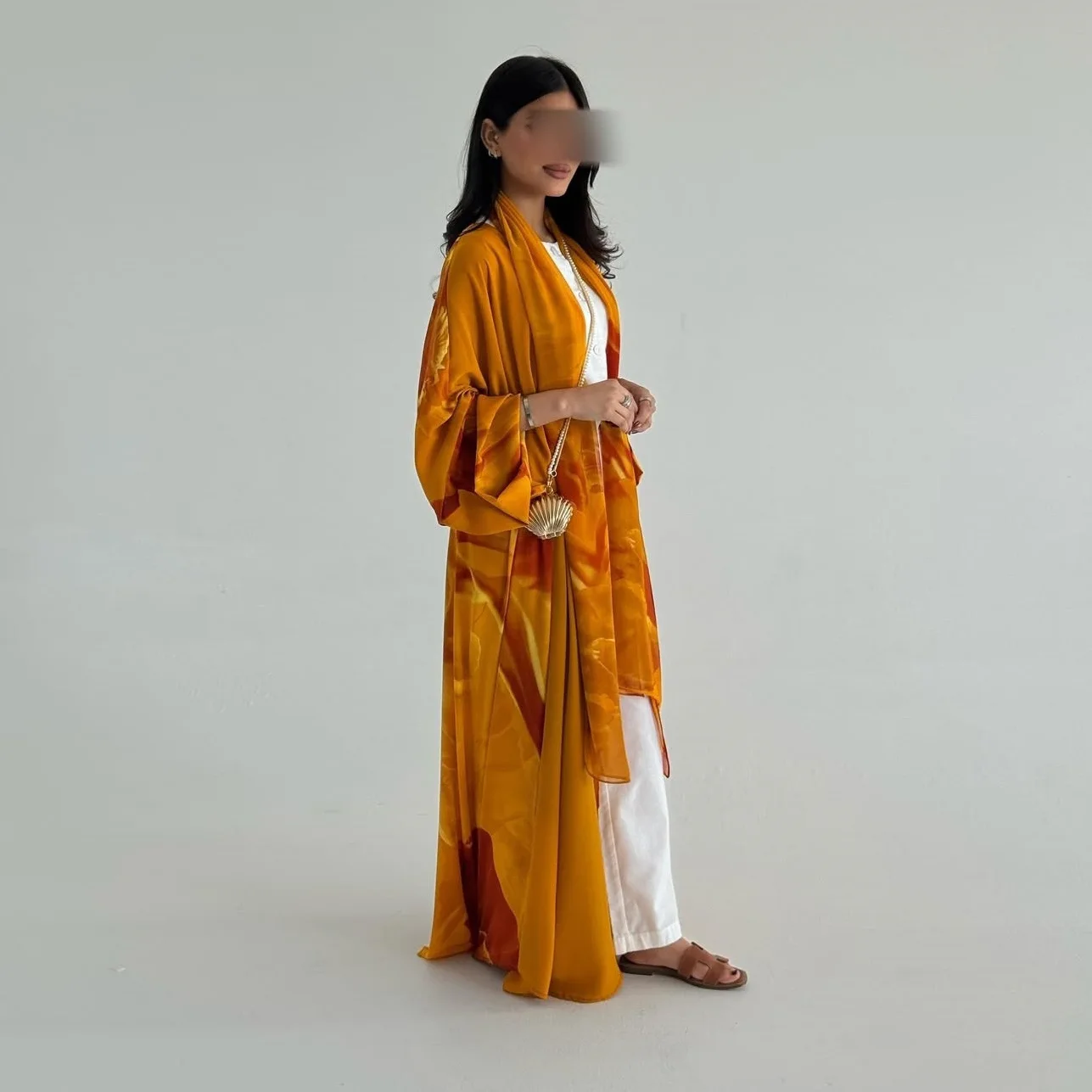 Taille unique Musilm femmes moyen-orient nouveau Cardigan Robe avec foulard deux pièces en mousseline de soie imprimé avec manteau Abaya