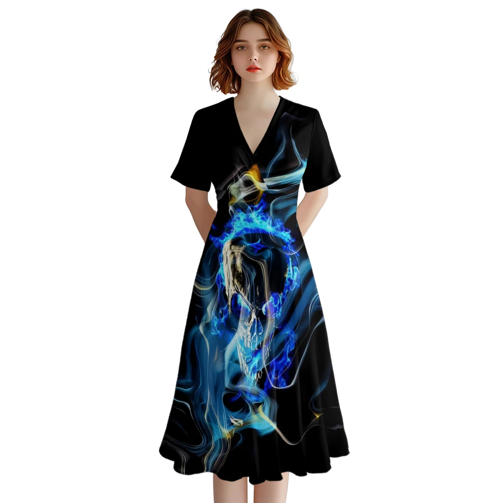 Sommerkleid V-Ausschnitt A-Linie Kleider Streetwear Mode Frauen Kleid stilvolle Party Abendkleider elegante Robe trend ige Mädchen Vestido