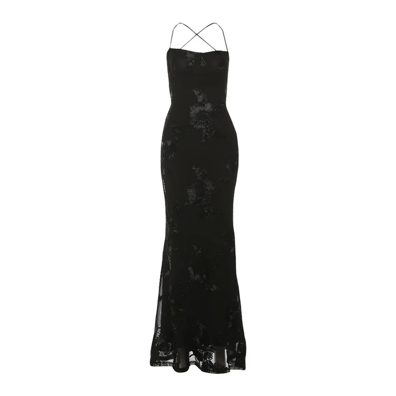 Verão novo estilo moda feminina elegante sexy fino ajuste sem costas gravata vestido longo bodycon cintura alta