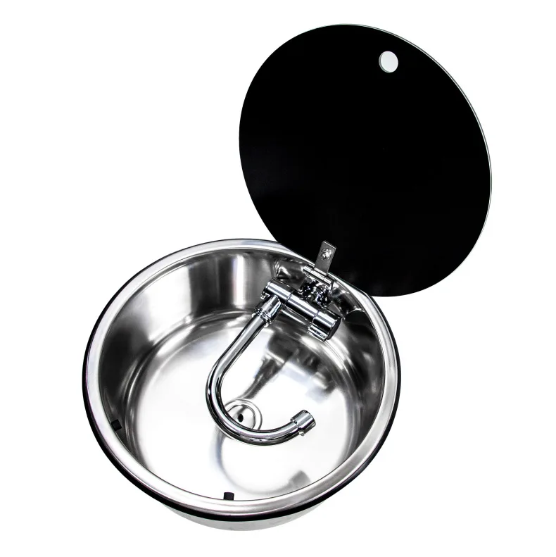 Cross-border RV Sink Lid Washbasin Vegetable-washing Basin Foldable Flip-top Single-slot Polished Stainless-steel One-piece Sink