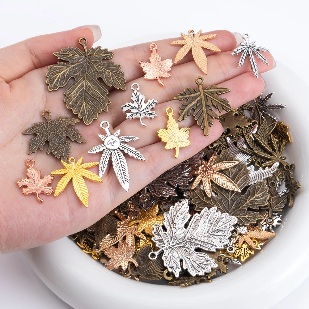 

50g Alloy Various Mixed maple leaf Series Charms Retro Pendants for DIY Bracelet Necklace Jewelry Making Material Findings