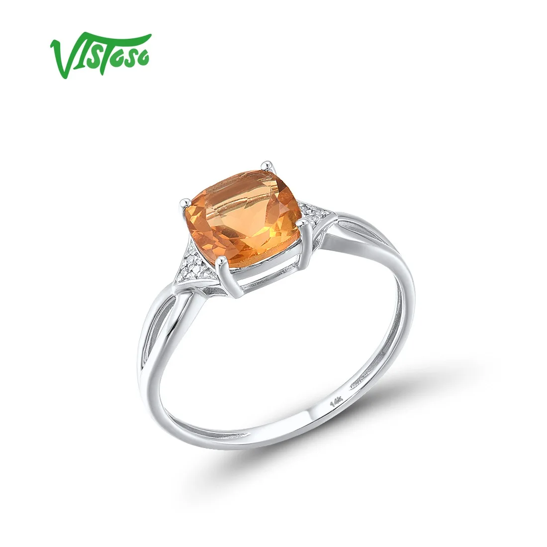 VISTOSO Authentic 14K 585 Yellow White Gold Ring For Women Diamond Sky Blue Topaz Citrine Delicate Anniversary Gift Fine Jewelry