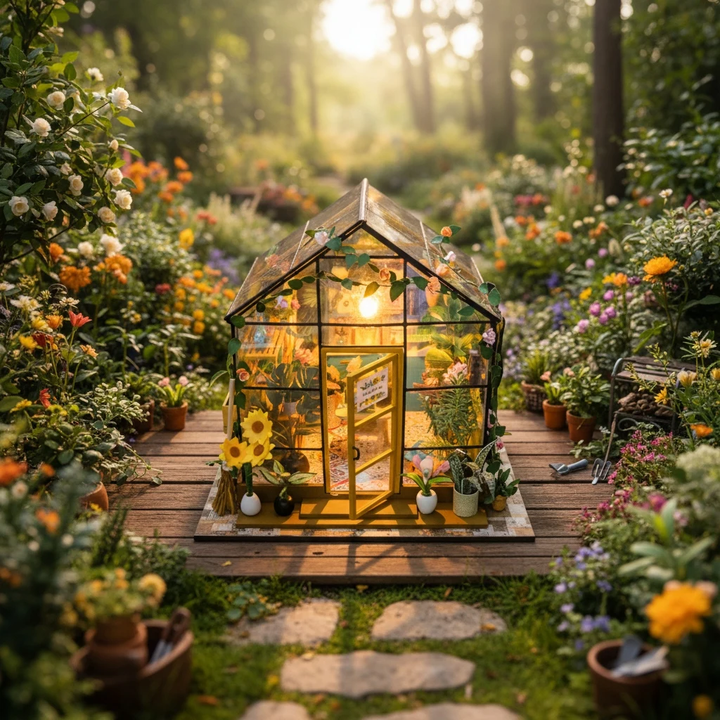 OUZEY 3D Wooden Dollhouse DIY Kit - “Blossom Cottage” with LED Light & Furniture, Creative Flower House Model & Gift